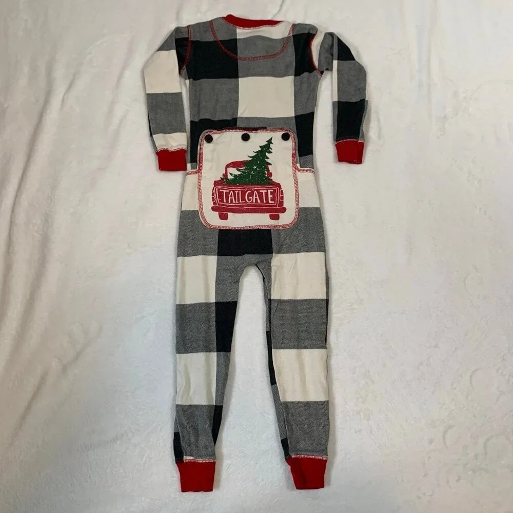 5/$25 Lazy One Kids 4T Buffalo Plaid Tailgate Red Truck Christmas Union Suit Pjs
